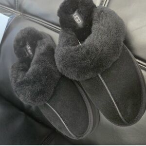 UGG Black Plush Slippers